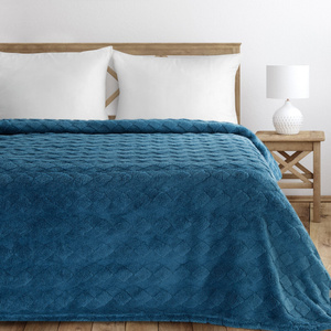Blanket 170 x 210 Stamped Plush Nancy Navy Blue