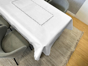 Stain-Resistant Tablecloth 150 x 300 with Lace 2100 White