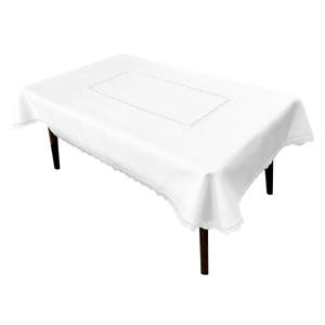 Stain-Resistant Tablecloth 140 x 220 with Lace 2100 White