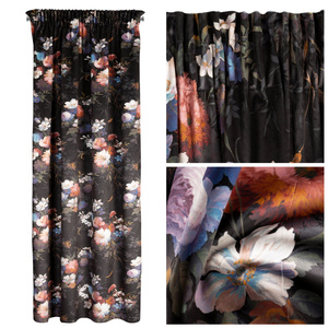 Curtain 140 x 270 Decorative Tape Karen Black+Pink