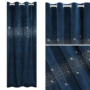 Curtain 140 x 250 Decorative Velour Shiny Navy Blue