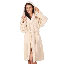 Microfibre smooth dressing gown with hood Lina 02 M