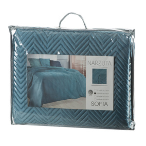 Sofia Blue Decorative Velour Bedspread 220 x 240