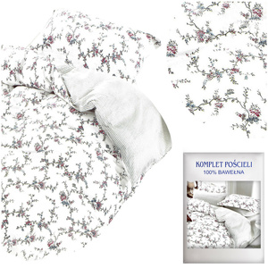 Cotton Satin Bedding in Flowers White A856 200x220NP 3 parts