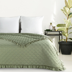 Quilted Bedspread 220 x 240 Vanessa Light Green with Ruffle