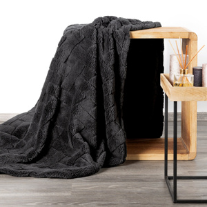 Blanket 170 x 210 Plush Herringbone Caro Steel