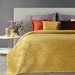 Bedspread 220 x 240 Decorative Quilted Pattern Ariel Mustard
