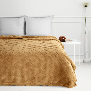Blanket 170 x 210 Plush Houndstooth Caro Honey