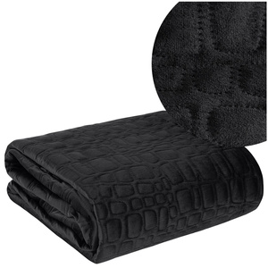 220 x 240 Decorative Velvet Bedspread SALVIA7 BLACK