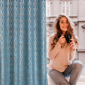 Ready-made Curtain 140 x 250 Laura Drawstring Blue+Gold