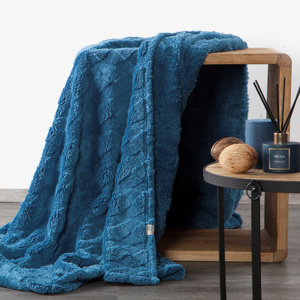 Blanket 170 x 210 Stamped Plush Nancy Navy Blue