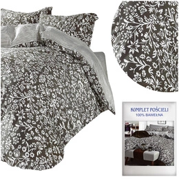 Cotton Satin Bedding in Flowers Grey A594 160x200NP 3 parts