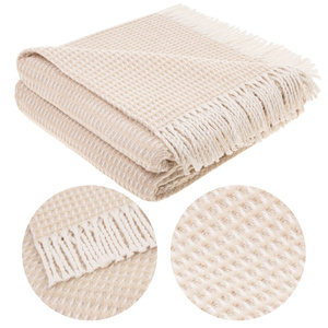 Blanket 150 x 200 Cotton-Acrylic Check Beige