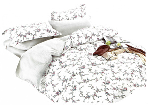 Cotton Satin Bedding in Flowers White A856 200x220NP 3 parts