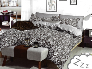 Cotton Satin Bedding in Flowers Grey A594 160x200NP 3 parts