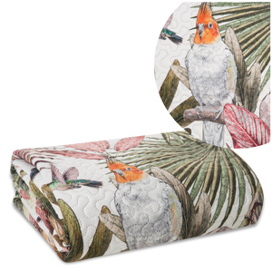 Bedspread 170 x 210 Quilted Parrot Green+Pink