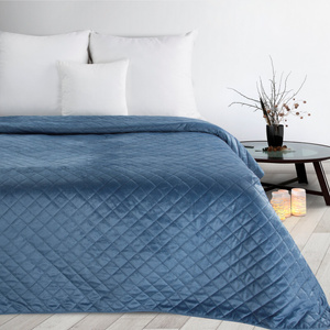 70 x 160 Quilted Velvet Luiz5 Blue Bedspread
