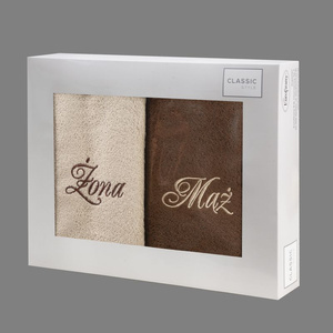 Husband Wife Towel Set 2pcs. 50 x 90 Beige+Brown