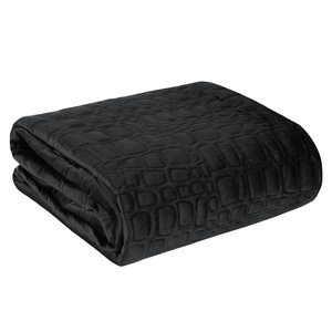 220 x 240 Decorative Velvet Bedspread SALVIA7 BLACK