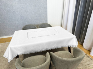 Stain-Resistant Tablecloth 120 x 120 with Lace 2100 White