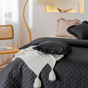 Bedspread 140 x 200 Quilted Double Sided Ruffy Black