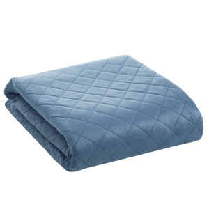 70 x 160 Quilted Velvet Luiz5 Blue Bedspread