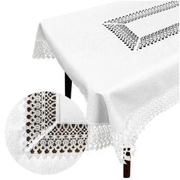 Stain-Resistant Tablecloth 150 x 280 with Lace 2017 White