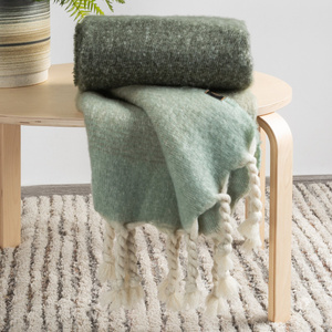 Mohair Blanket 130 x 170 with Fringes Mohair 6 Green+K