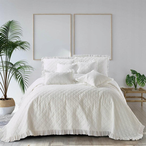 200 x 220 Quilted Double Sided Ruffy White Bedspread