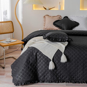 Bedspread 140 x 200 Quilted Double Sided Ruffy Black