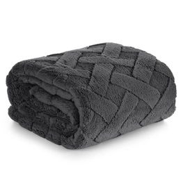 Blanket 170 x 210 Plush Herringbone Caro Steel