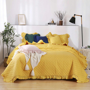 240 x 260 Quilted Double Sided Ruffy Mustard Bedspread