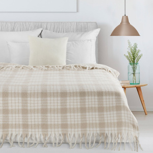 Mohair Blanket 130 x 170 with Fringes Mohair 8 Beige+K