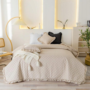 240 x 220 Quilted Double Sided Ruffy Beige Bedspread