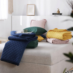 Bedspread 140 x 200 Quilted Double Sided Ruffy Navy Blue