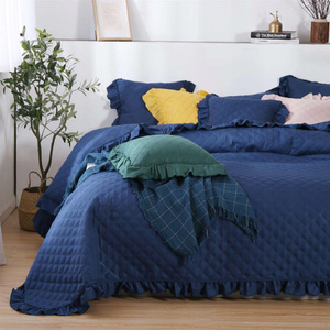 Bedspread 140 x 200 Quilted Double Sided Ruffy Navy Blue
