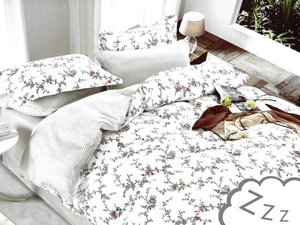 Cotton Satin Bedding in Flowers White A856 200x220NP 3 parts