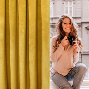 Curtain 135 x 270 Decorative Velvet Rosa Mustard