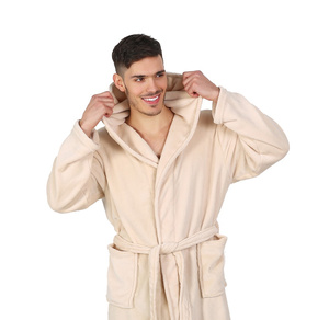 Microfibre smooth dressing gown with hood Lina 02 M