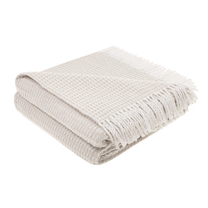 150 x 200 Cotton-Acrylic Blanket Check Taupe