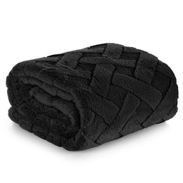 70 x 160 Plush Blanket Herringbone Caro Black