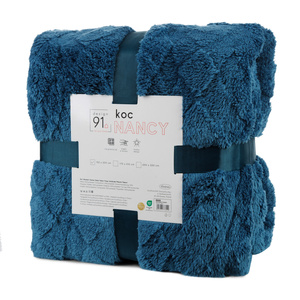 Blanket 200 x 220 Stamped Plush Nancy Navy Blue
