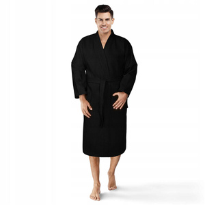 Kimono Robe Gofer Cotton Unisex XS Black