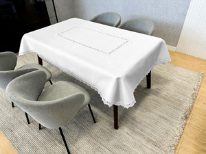 Stain-Resistant Tablecloth 120 x 120 with Lace 2100 White