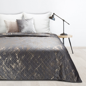Quilted Velvet Bedspread 170 x 210 Luiz6 Steel+Gold