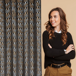 Ready-made Curtain 140 x 250 Laura Drawstring Black+Gold