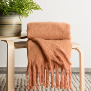 Mohair Blanket 130 x 170 with Fringes Mohair 9 Brick