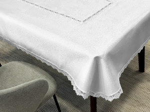 Stain-Resistant Tablecloth 120 x 120 with Lace 2100 White