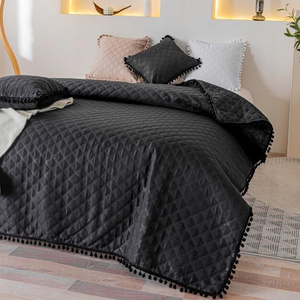 240 x 220 Quilted Two-Sided Pompoo Black Bedspread