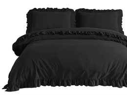Bedding 220 x 200 3pc Stonewashed Cotton Black